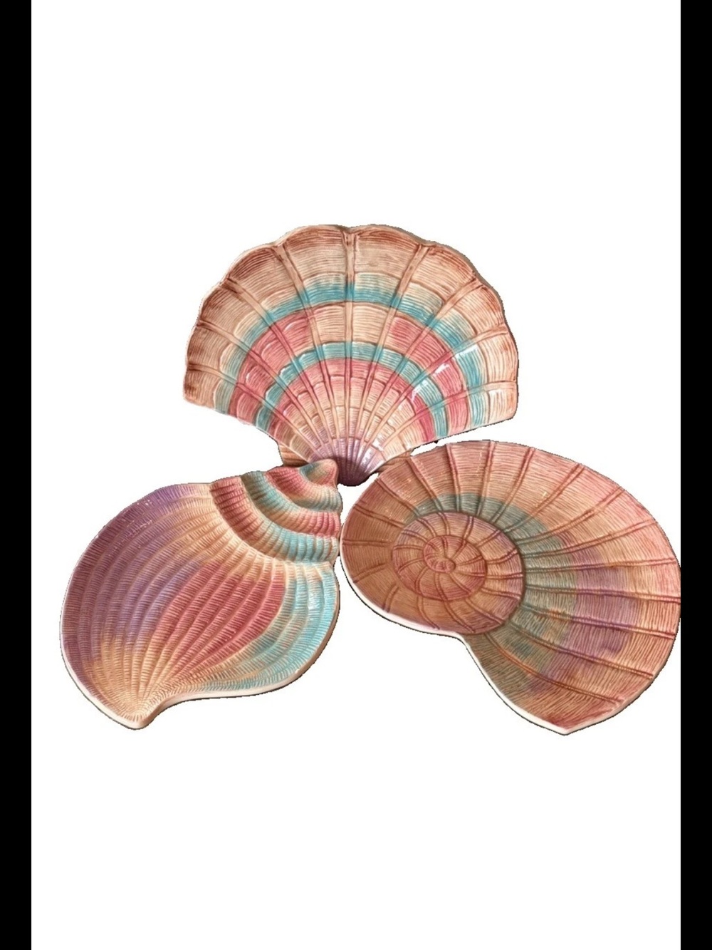 Fitz And Floyd Salad Plates Omnibus Sea Shells Nautical 1996 Set 3 Colorful